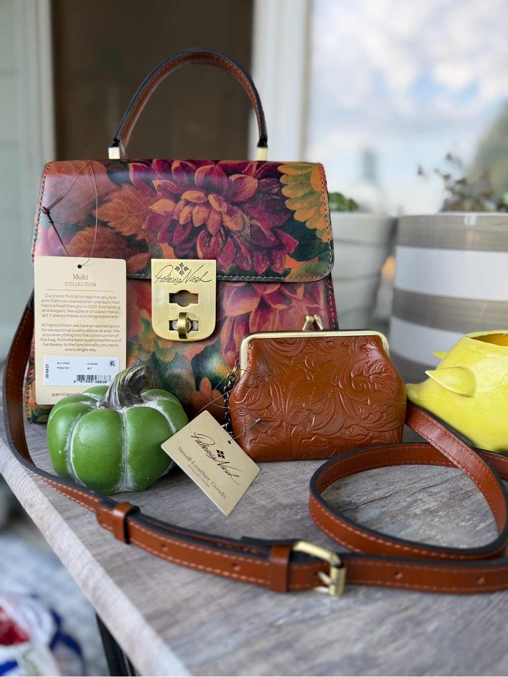 Patricia Nash Multicolor Floral Leather Satchel bag -Coin purse sold separately